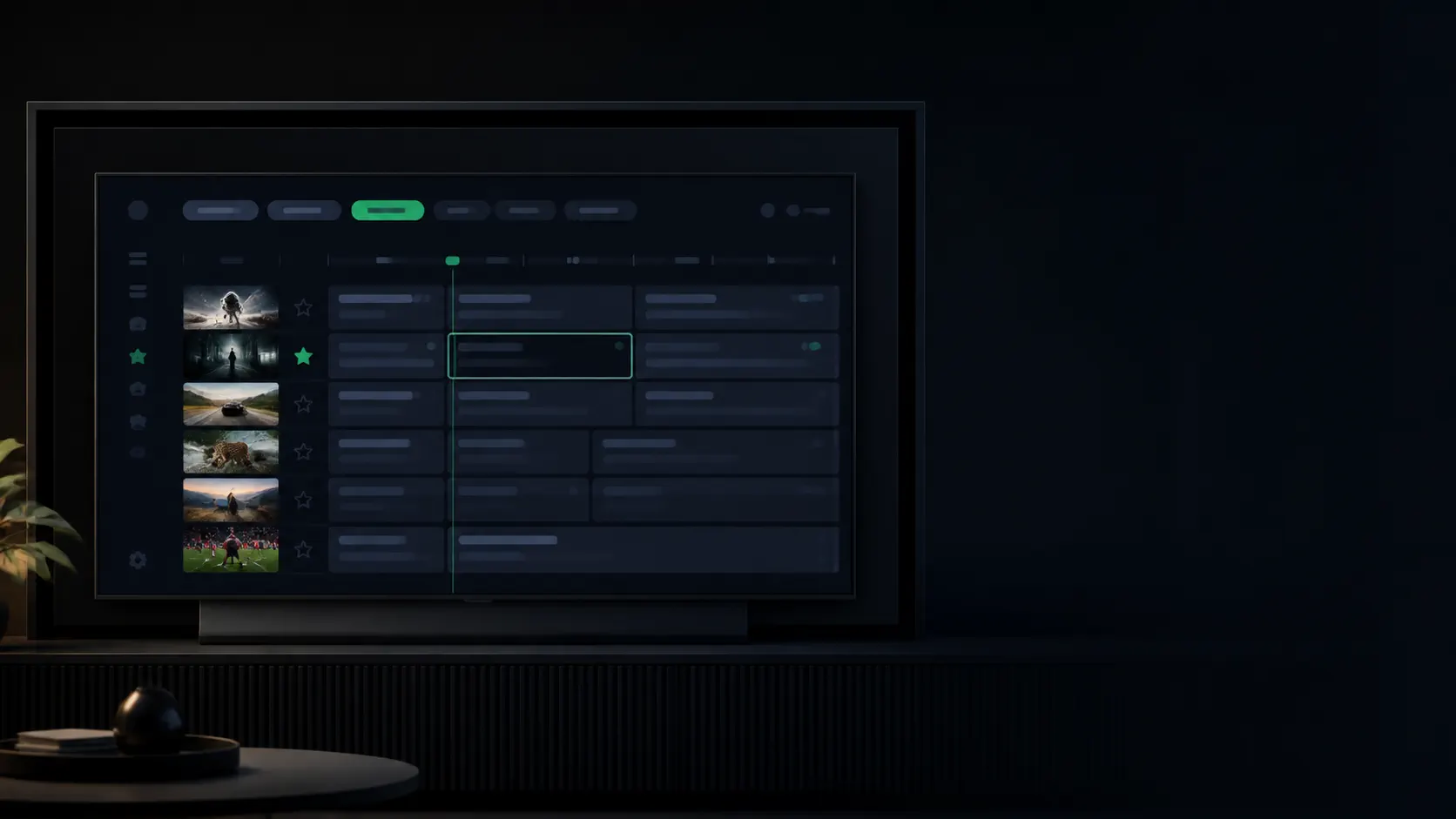 Interface de televisão ao vivo com guia de programação organizado